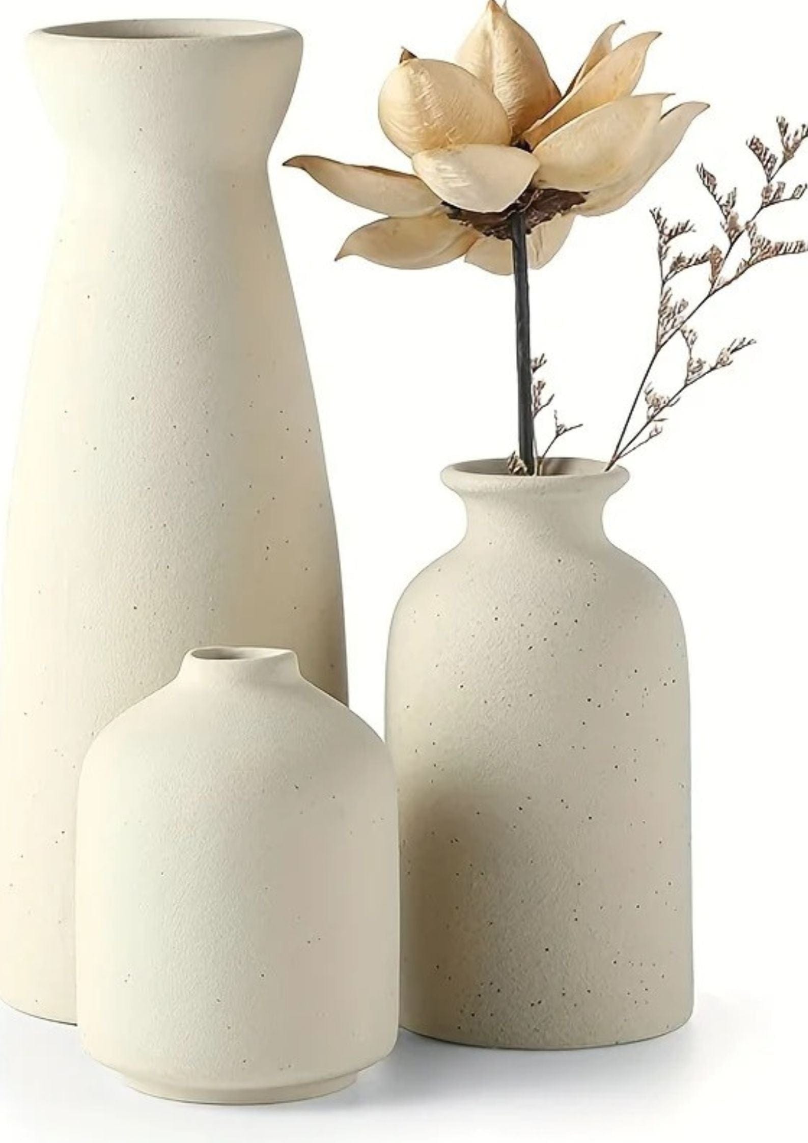 Le Monde du Vase Lot de 3 Vases Céramique Beige <br> Collection Harmonie